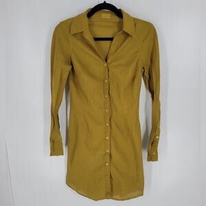 CP Shades Shirt Olive Long Sleeve Button Down Mini Shirt Dress XS
